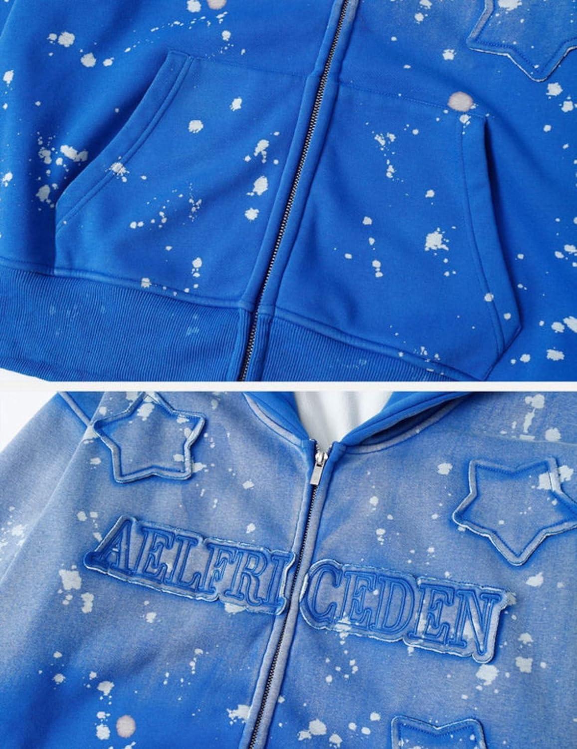 imageAelfric Eden Hoodies Star Patch Gradient Zip Up Hoodie Casual Oversized Hooded Zipper Sweatshirts Trendy OutfitsBlue