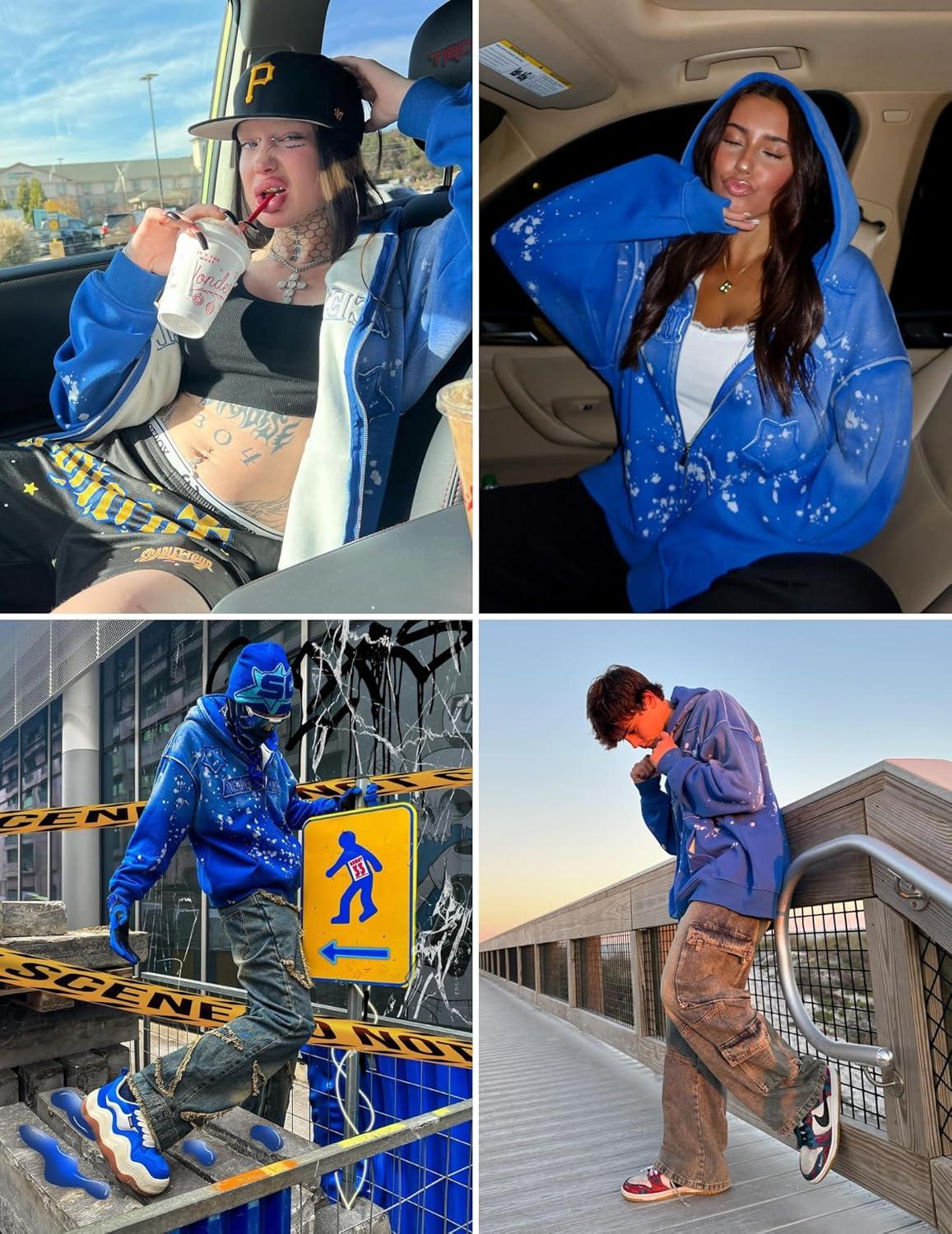 imageAelfric Eden Hoodies Star Patch Gradient Zip Up Hoodie Casual Oversized Hooded Zipper Sweatshirts Trendy OutfitsBlue