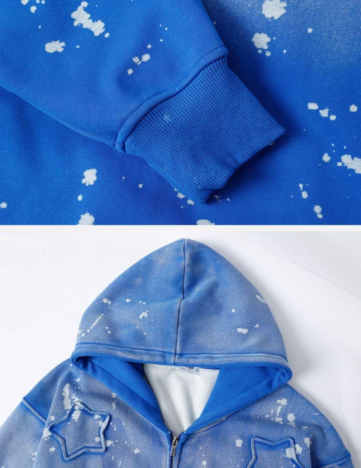 imageAelfric Eden Hoodies Star Patch Gradient Zip Up Hoodie Casual Oversized Hooded Zipper Sweatshirts Trendy OutfitsBlue