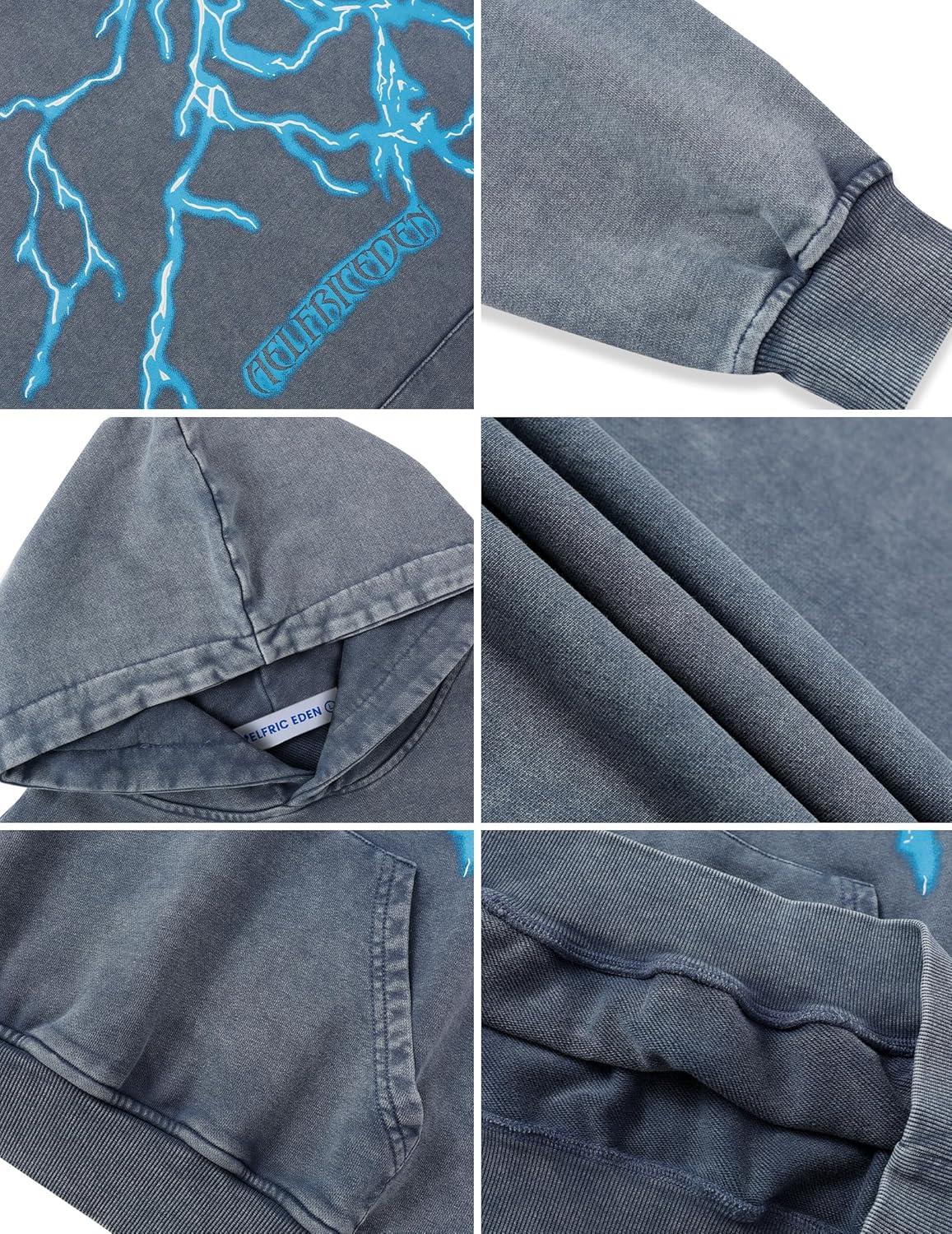 imageAelfric Eden Mens Lightning Graphic Hoodies Print Oversized Unisex Streetwear Vintage Hoodie Y2k Sweatshirt Pocket PulloverBlue Grey