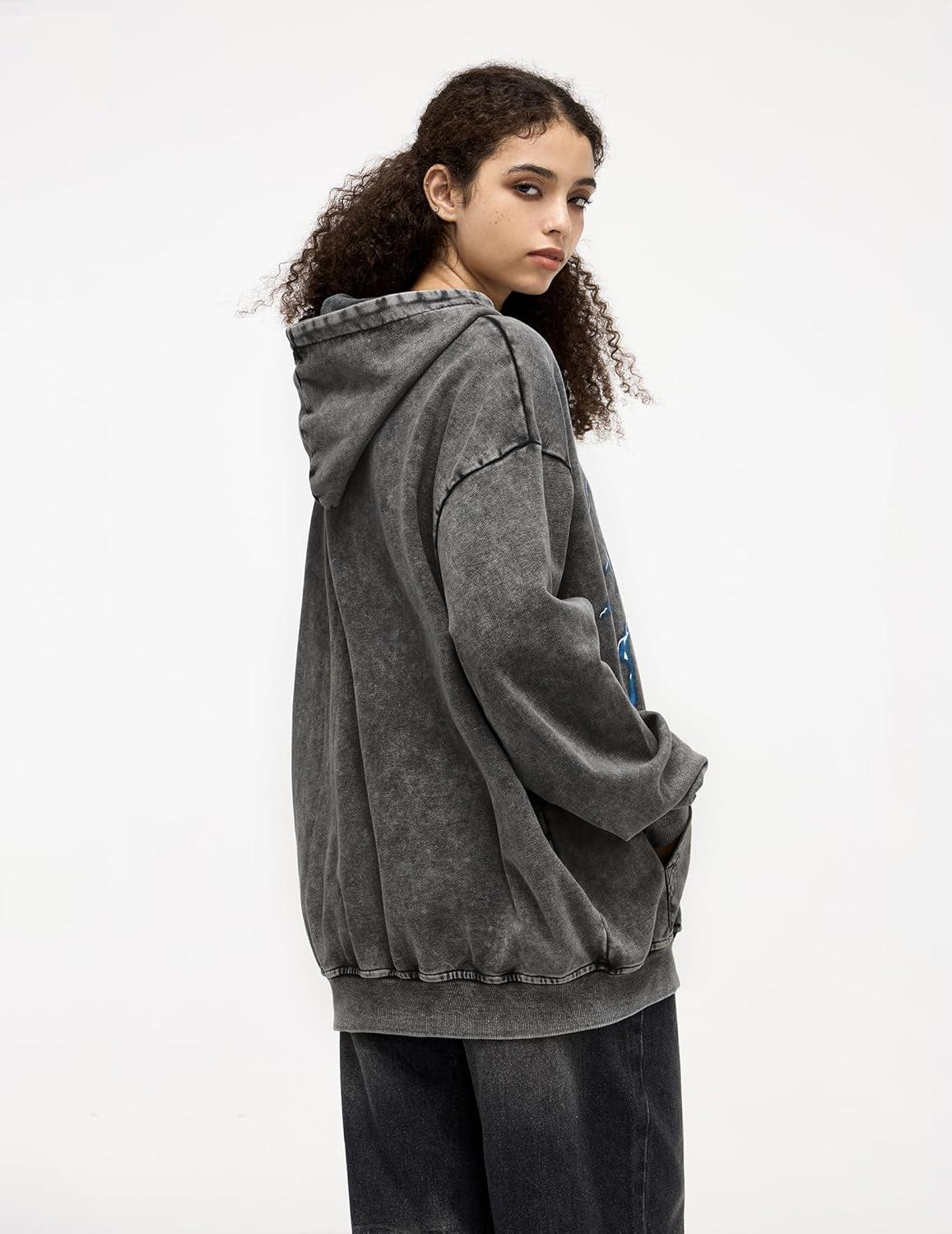 imageAelfric Eden Mens Lightning Graphic Hoodies Print Oversized Unisex Streetwear Vintage Hoodie Y2k Sweatshirt Pocket PulloverGrey