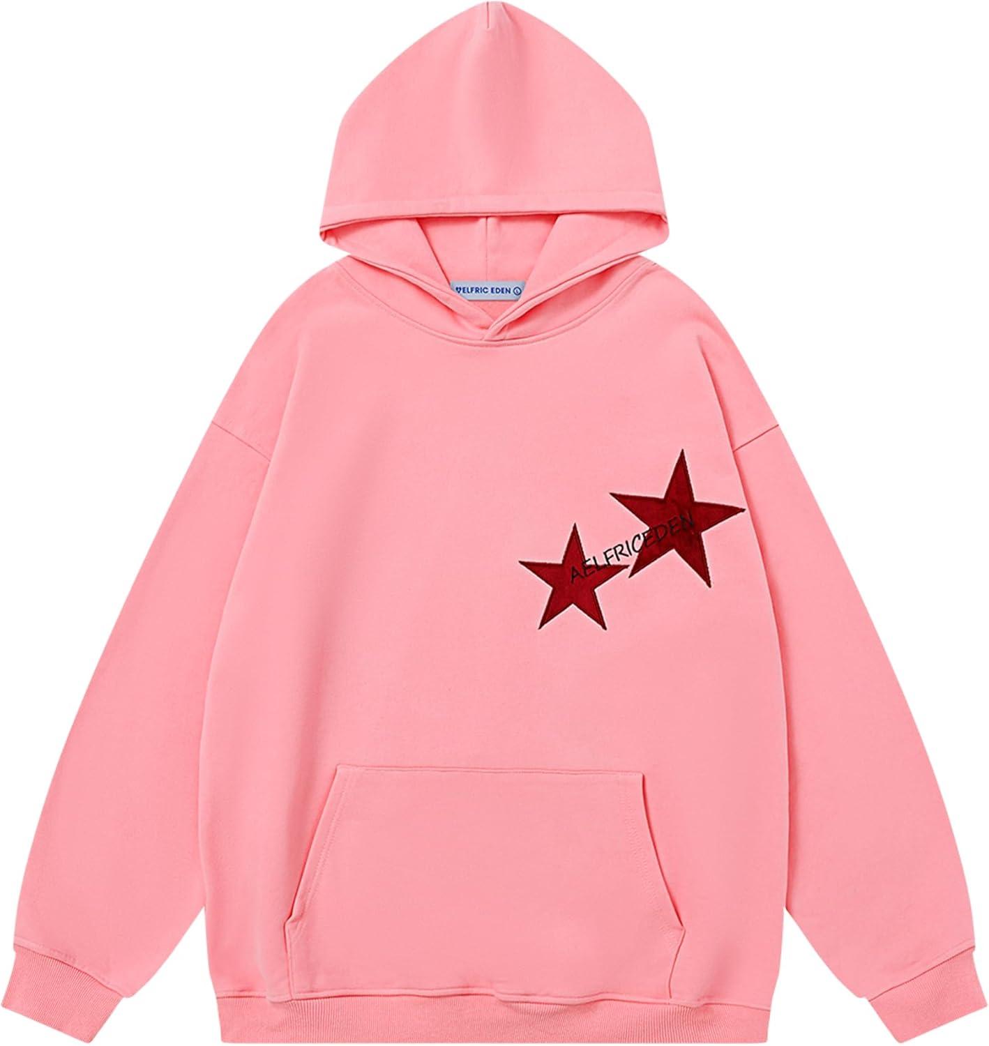imageAelfric Eden Star Hoodies Y2k Oversized Graphic Hoodies Aesthetic 90s Crewneck Sweatshirt Long Sleeve Pullover TopsA1pink