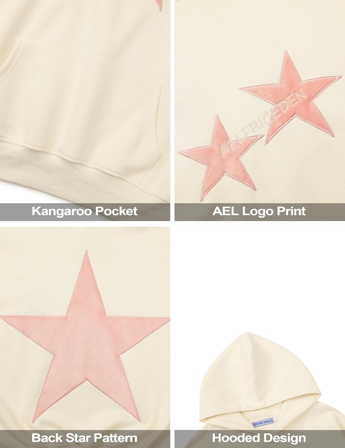 imageAelfric Eden Star Hoodies Y2k Oversized Graphic Hoodies Aesthetic 90s Crewneck Sweatshirt Long Sleeve Pullover TopsApricot