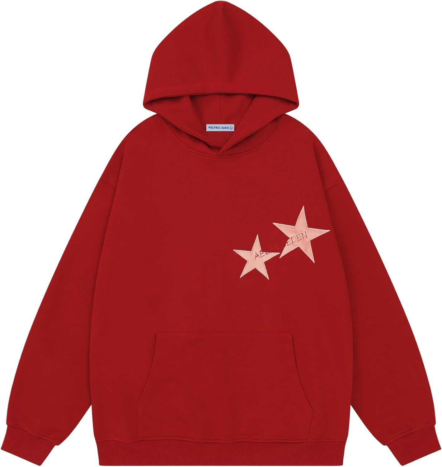 imageAelfric Eden Star Hoodies Y2k Oversized Graphic Hoodies Aesthetic 90s Crewneck Sweatshirt Long Sleeve Pullover TopsAred