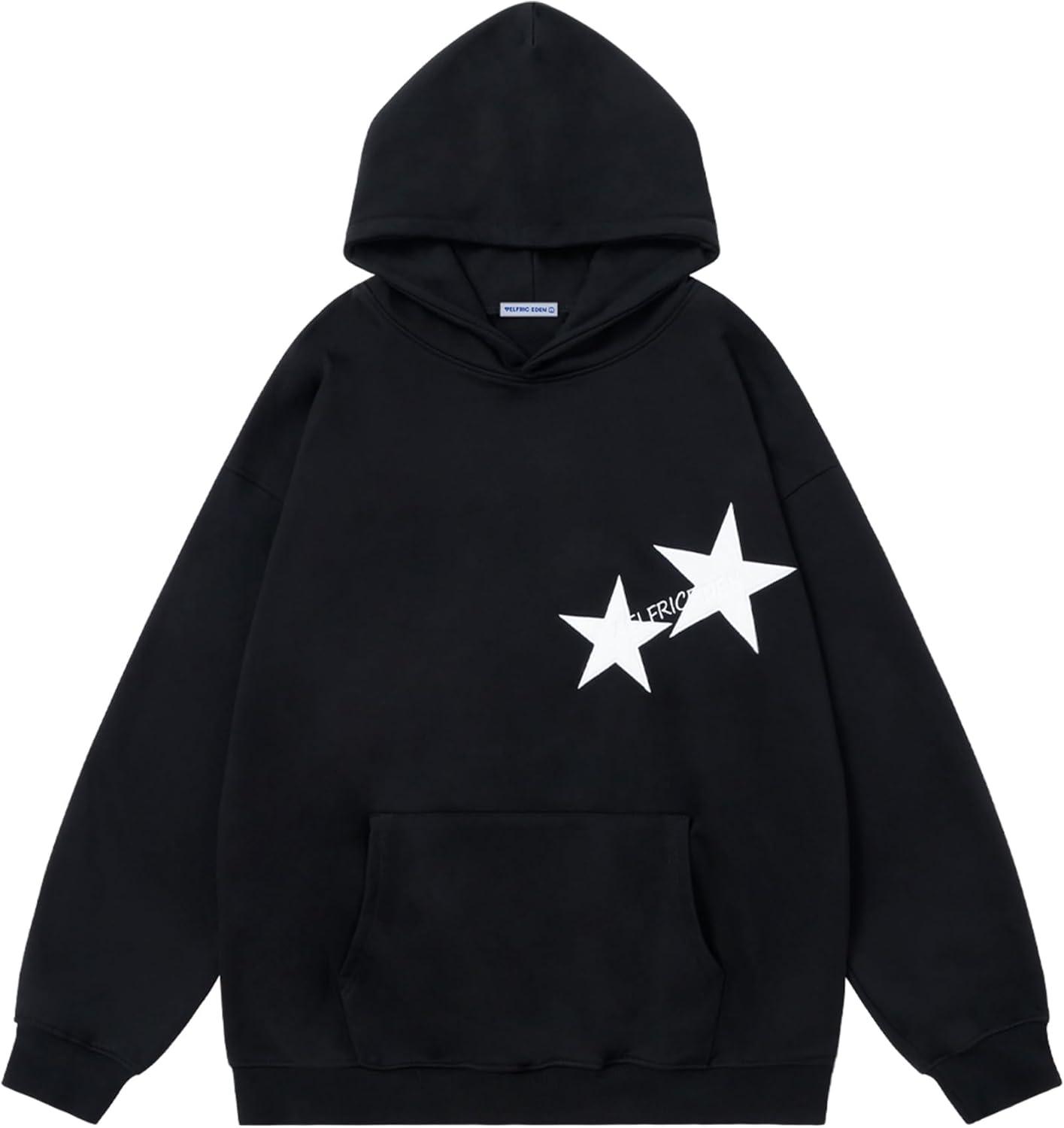 imageAelfric Eden Star Hoodies Y2k Oversized Graphic Hoodies Aesthetic 90s Crewneck Sweatshirt Long Sleeve Pullover TopsBlackwhite Star