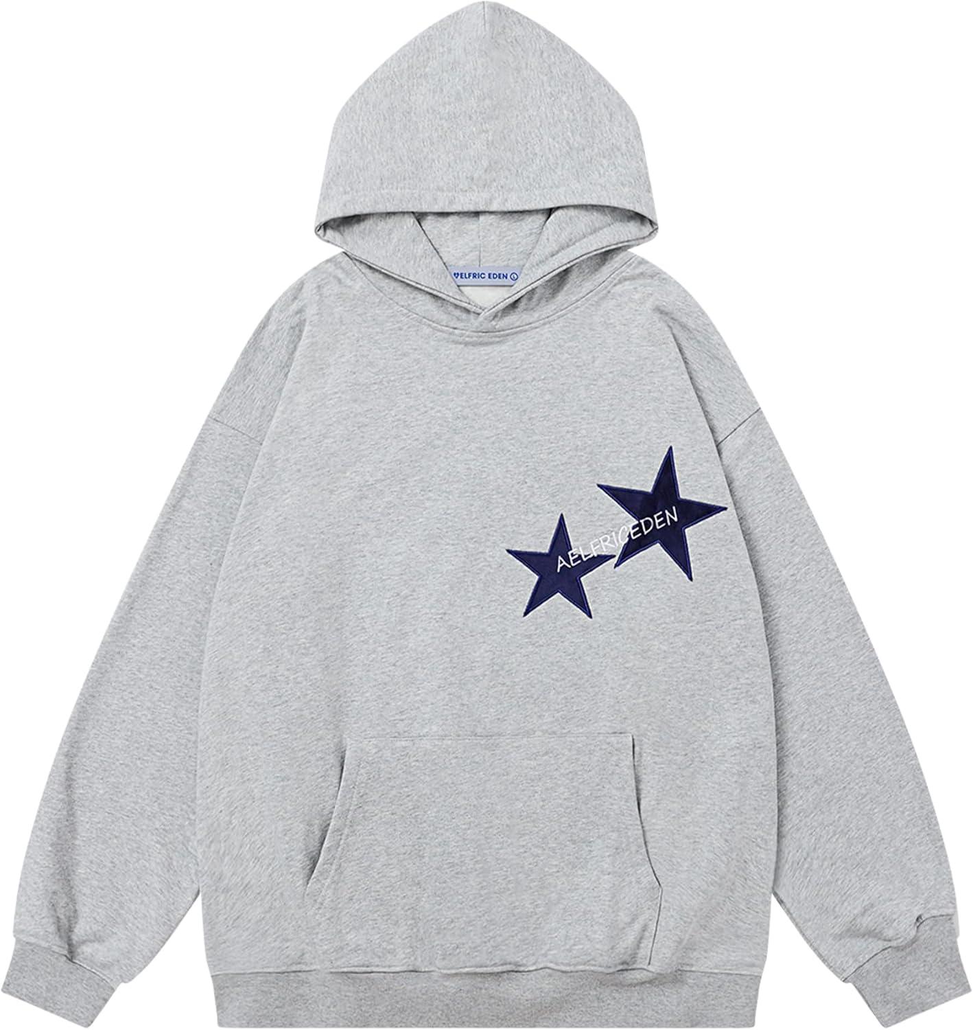 imageAelfric Eden Star Hoodies Y2k Oversized Graphic Hoodies Aesthetic 90s Crewneck Sweatshirt Long Sleeve Pullover TopsGrey