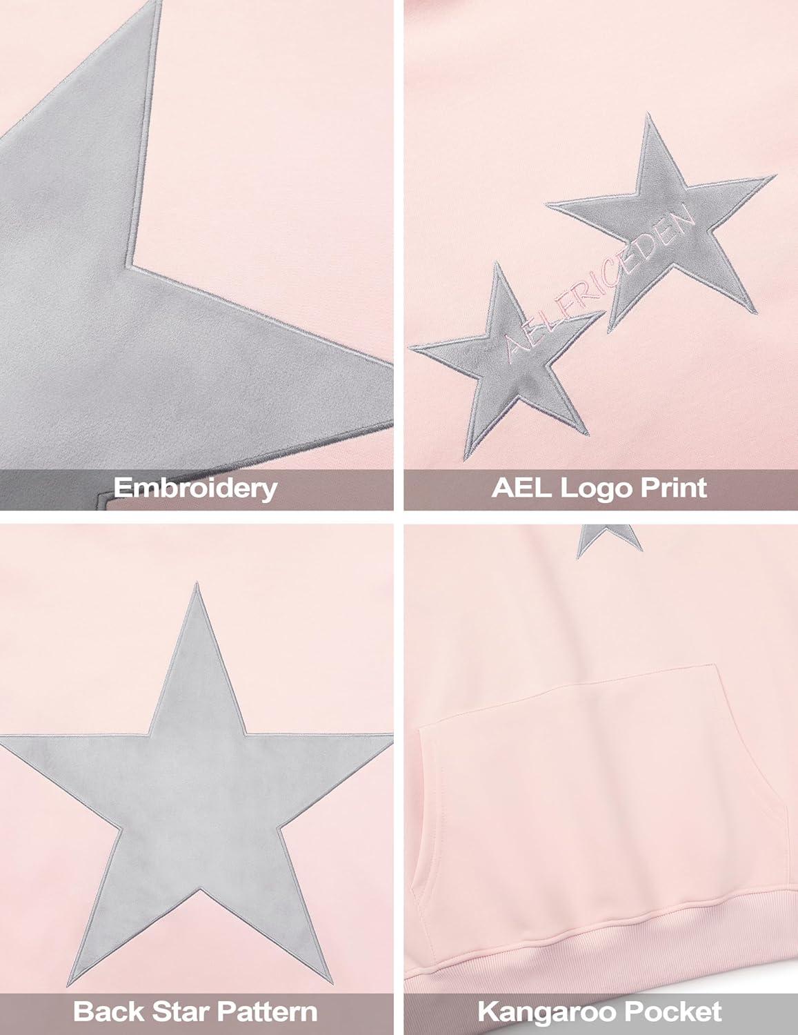 imageAelfric Eden Star Hoodies Y2k Oversized Graphic Hoodies Aesthetic 90s Crewneck Sweatshirt Long Sleeve Pullover TopsLight Pink