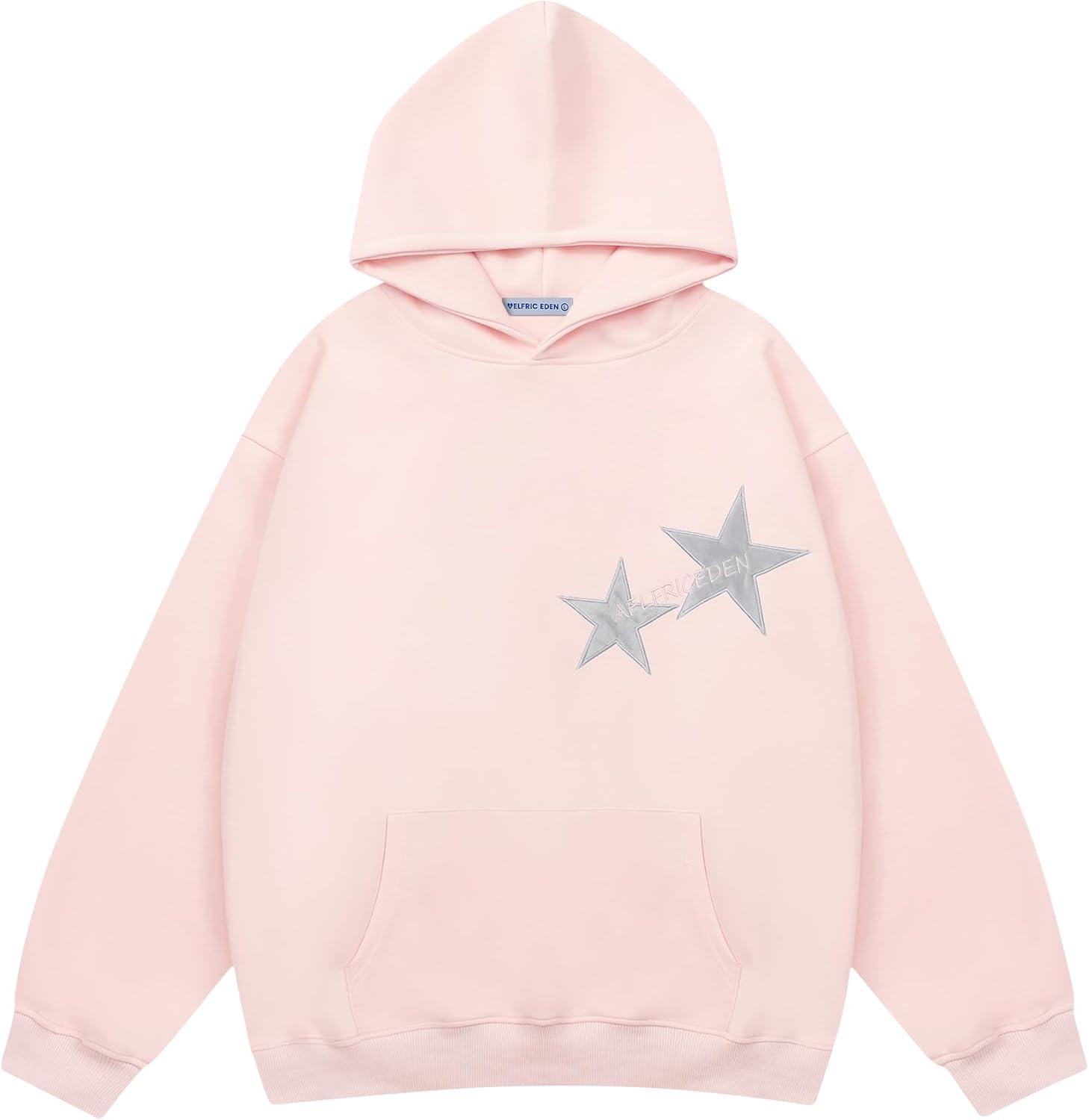 imageAelfric Eden Star Hoodies Y2k Oversized Graphic Hoodies Aesthetic 90s Crewneck Sweatshirt Long Sleeve Pullover TopsLight Pink
