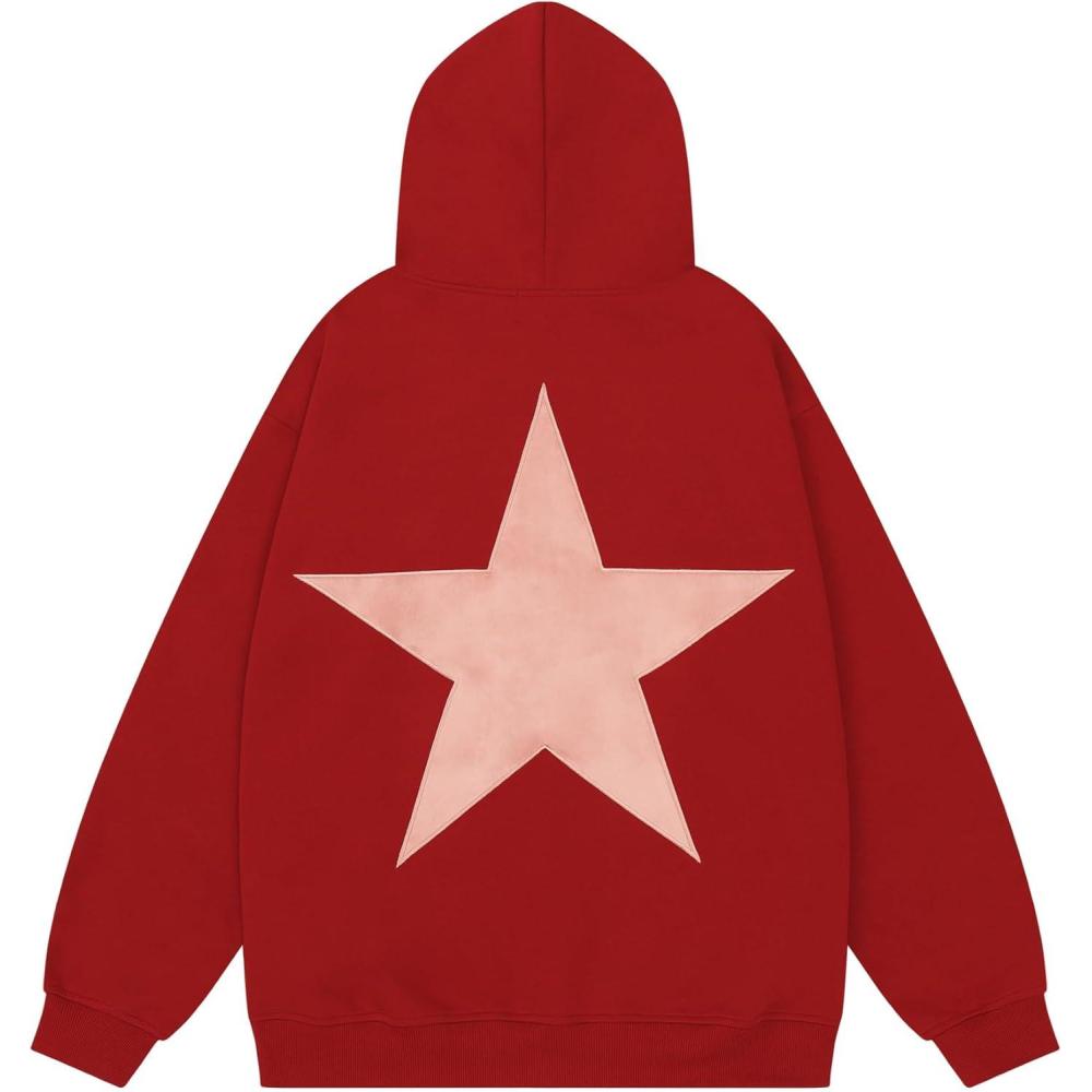 imageAelfric Eden Star Hoodies Y2k Oversized Graphic Hoodies Aesthetic 90s Crewneck Sweatshirt Long Sleeve Pullover TopsAred