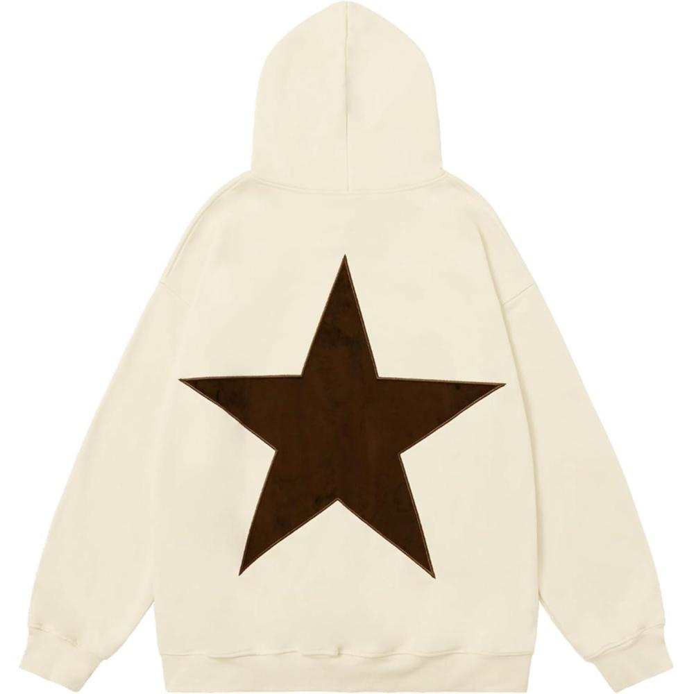 imageAelfric Eden Star Hoodies Y2k Oversized Graphic Hoodies Aesthetic 90s Crewneck Sweatshirt Long Sleeve Pullover TopsBeige
