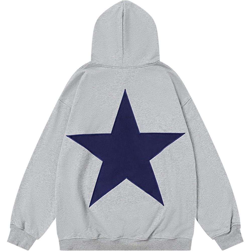 imageAelfric Eden Star Hoodies Y2k Oversized Graphic Hoodies Aesthetic 90s Crewneck Sweatshirt Long Sleeve Pullover TopsGrey