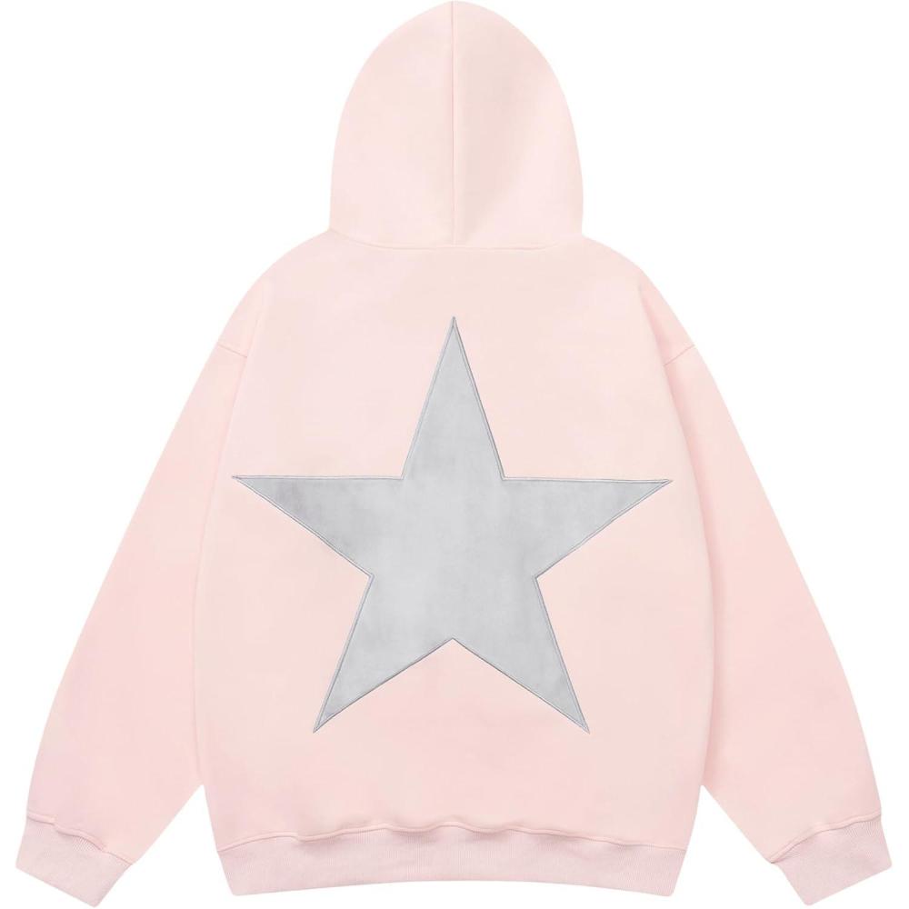 imageAelfric Eden Star Hoodies Y2k Oversized Graphic Hoodies Aesthetic 90s Crewneck Sweatshirt Long Sleeve Pullover TopsLight Pink