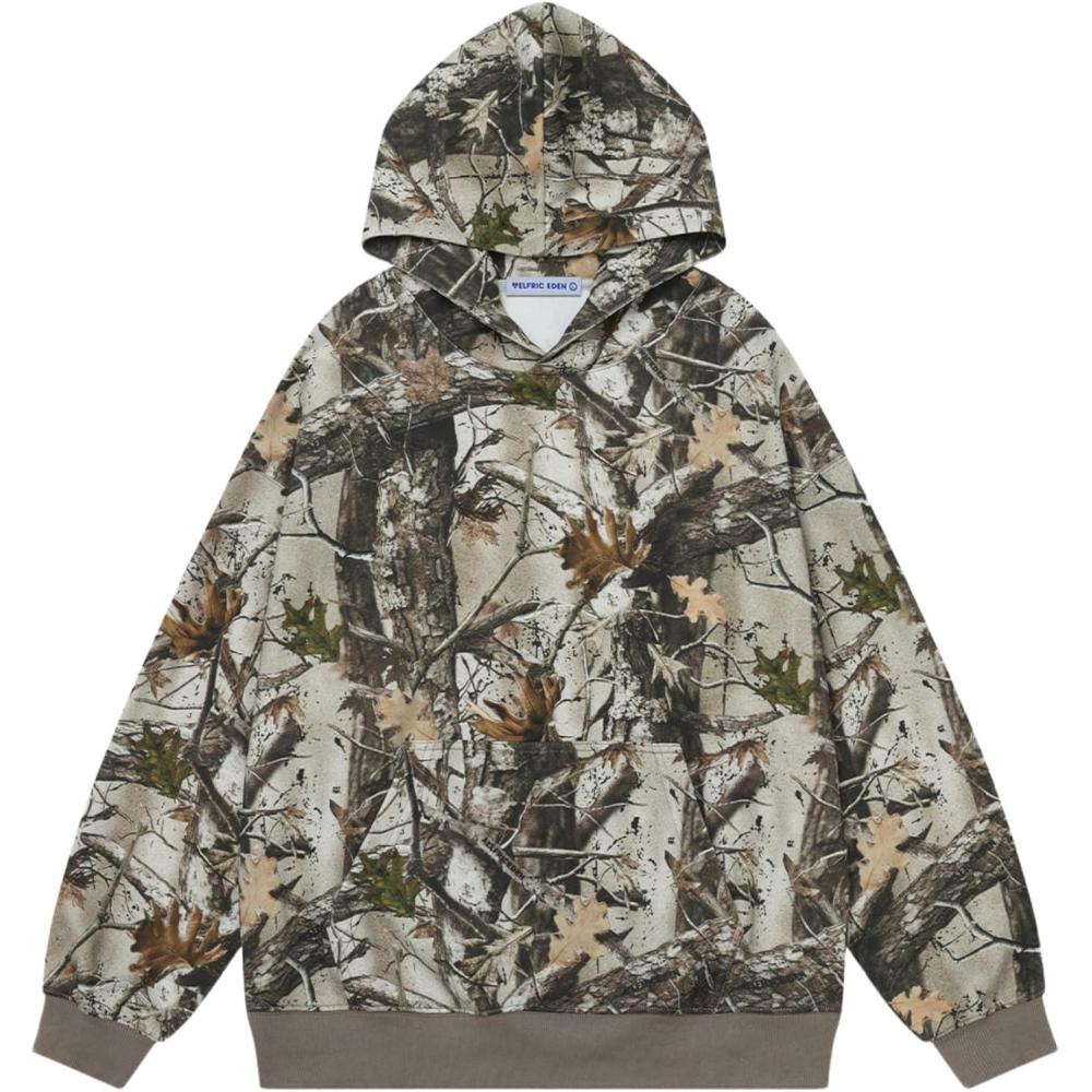 imageAelfric Eden Womens Camo Hoodies Maple Branch Graphic Print Hoodie Sweatshirt Vintage Y2k Streetwear Pocket Hooded PulloversCamouflage