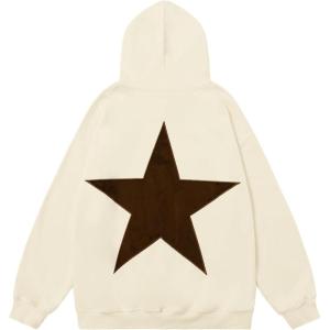 imageAelfric Eden Star Hoodies Y2k Oversized Graphic Hoodies Aesthetic 90s Crewneck Sweatshirt Long Sleeve Pullover TopsBeige