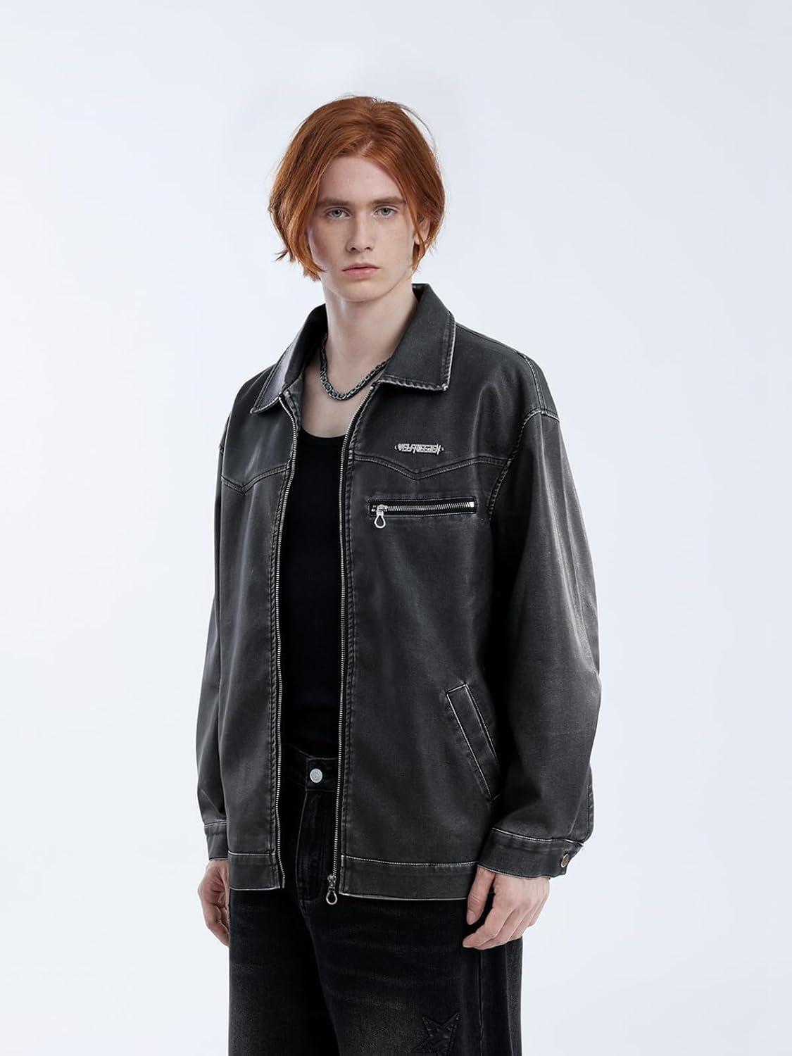 imageAelfric Eden Leather Jacket Faux Vintage Oversized Motorcycle Jackets Zip Up Moto Jacket Fashion Trendy Outfits UnisexBlack