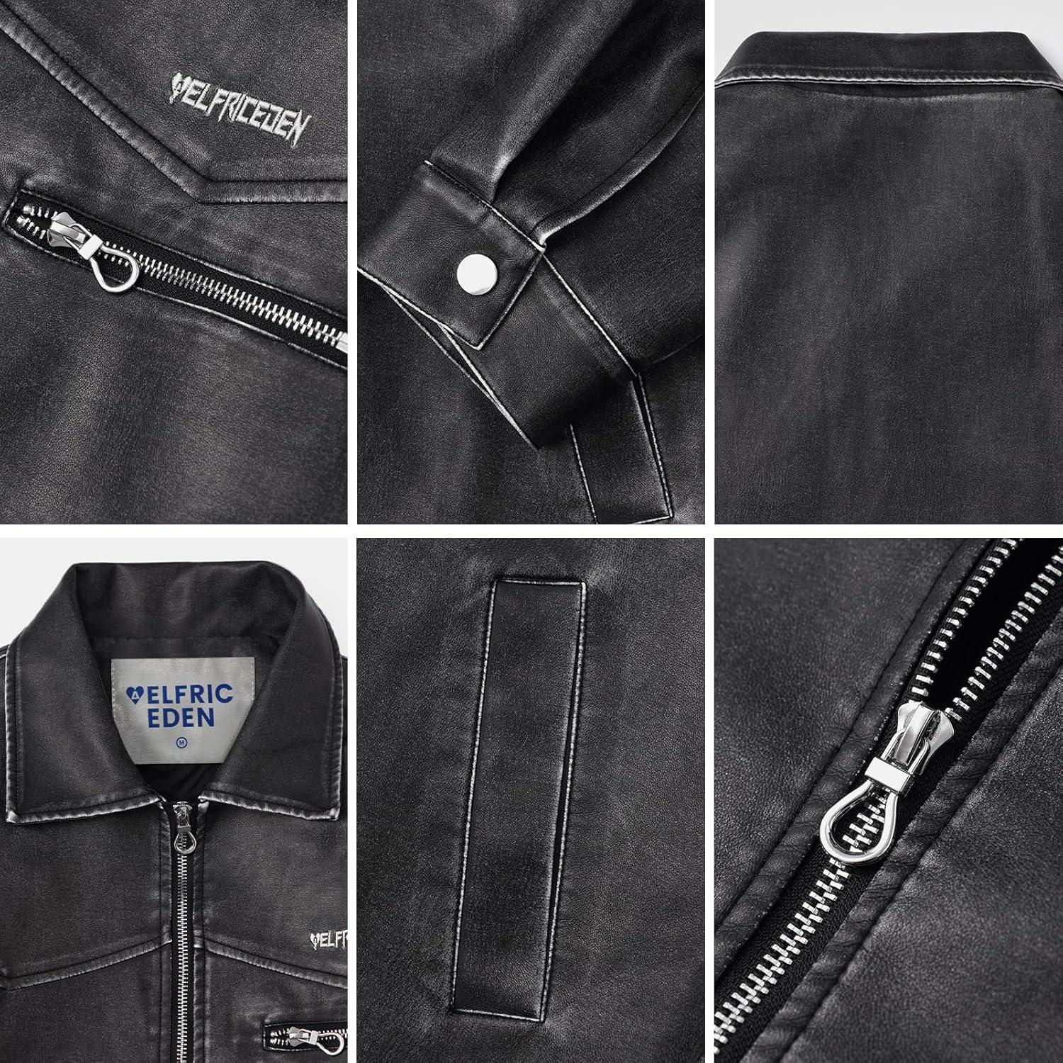imageAelfric Eden Leather Jacket Faux Vintage Oversized Motorcycle Jackets Zip Up Moto Jacket Fashion Trendy Outfits UnisexBlack