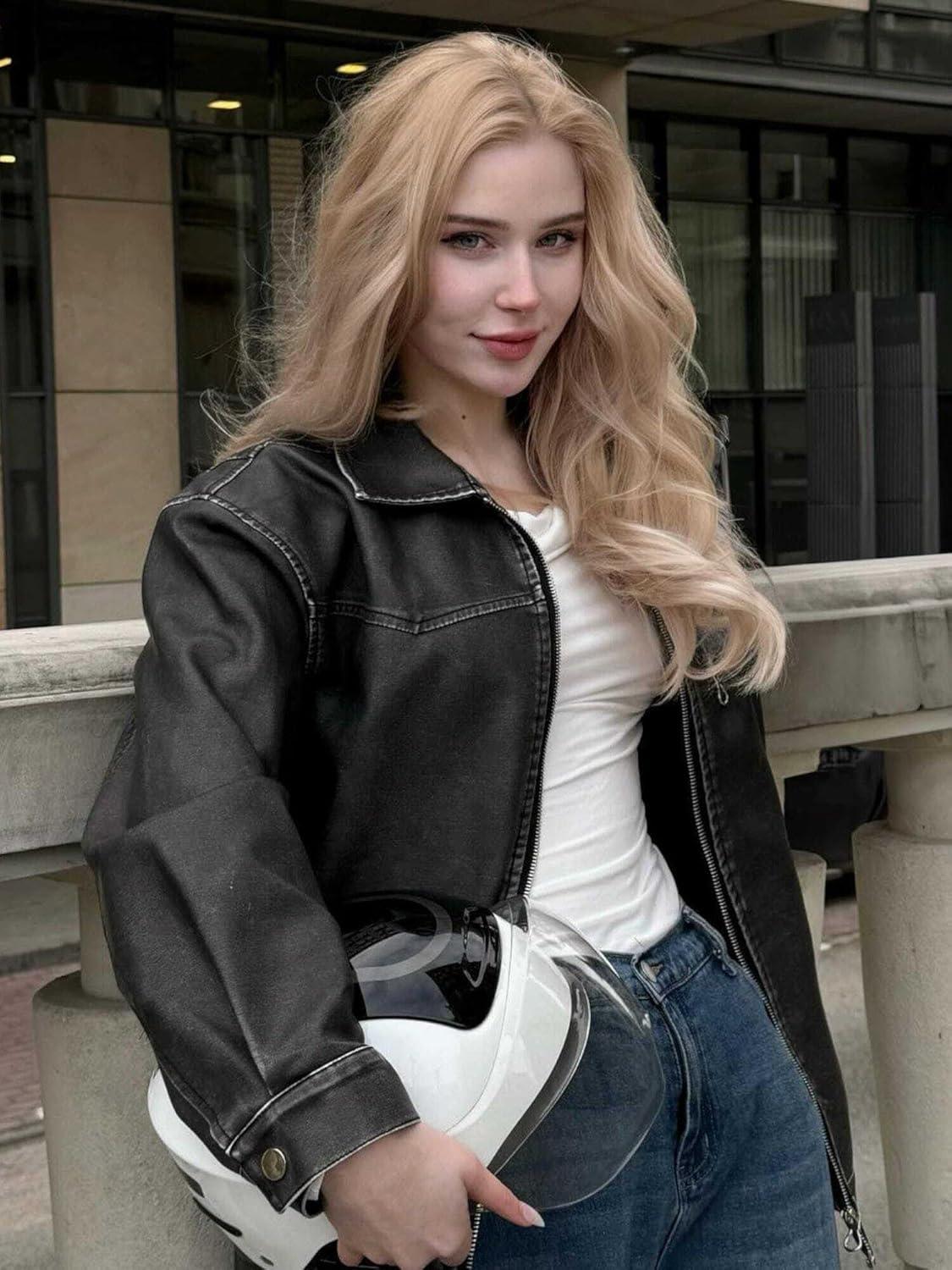 imageAelfric Eden Leather Jacket Faux Vintage Oversized Motorcycle Jackets Zip Up Moto Jacket Fashion Trendy Outfits UnisexBlack