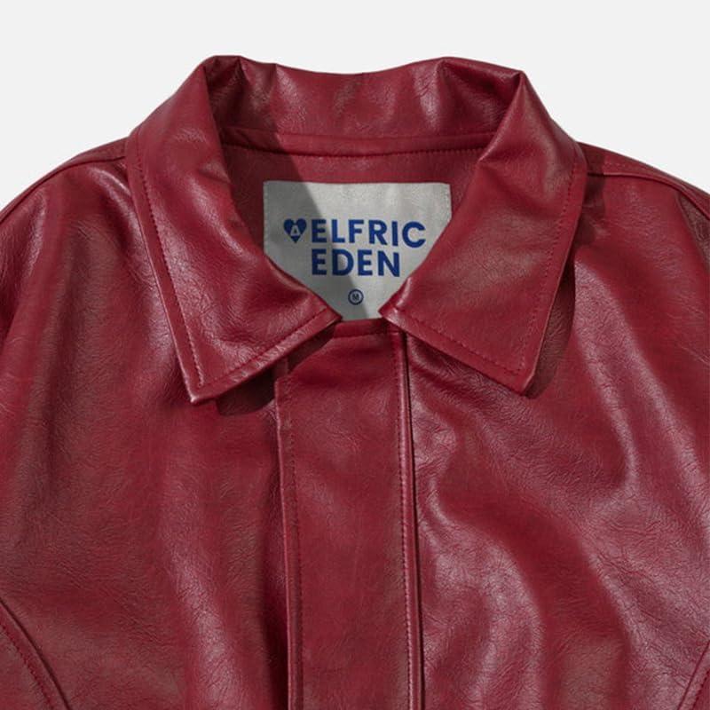 imageAelfric Eden Womens Faux Leather Jacket Oversized Vintage Motorcycle Jackets Moto Coats Unisex Trendy Streetwear JacketBurgundy