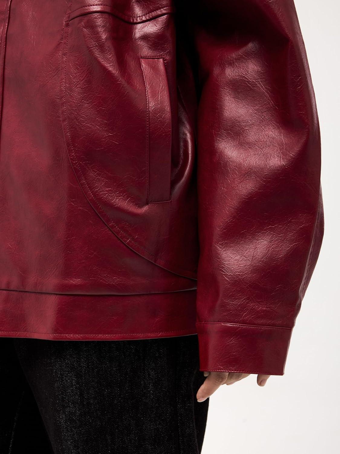 imageAelfric Eden Womens Faux Leather Jacket Oversized Vintage Motorcycle Jackets Moto Coats Unisex Trendy Streetwear JacketBurgundy