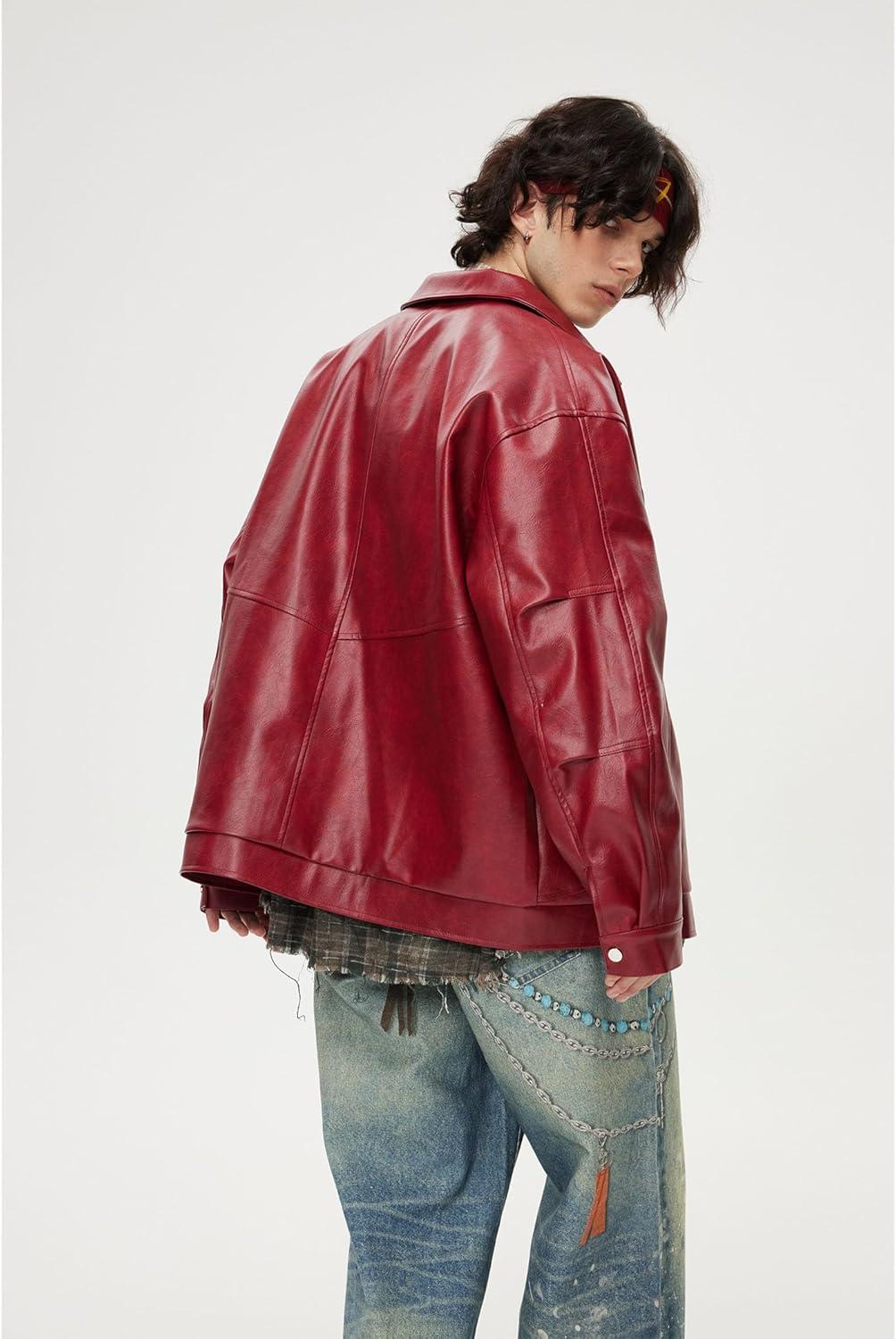 imageAelfric Eden Womens Faux Leather Jacket Oversized Vintage Motorcycle Jackets Moto Coats Unisex Trendy Streetwear JacketBurgundy