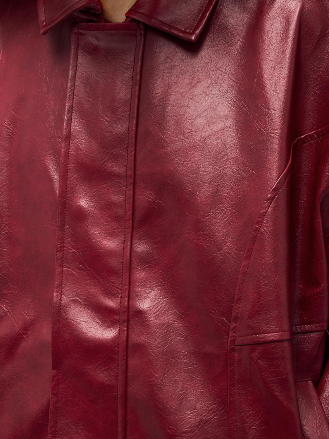 imageAelfric Eden Womens Faux Leather Jacket Oversized Vintage Motorcycle Jackets Moto Coats Unisex Trendy Streetwear JacketBurgundy