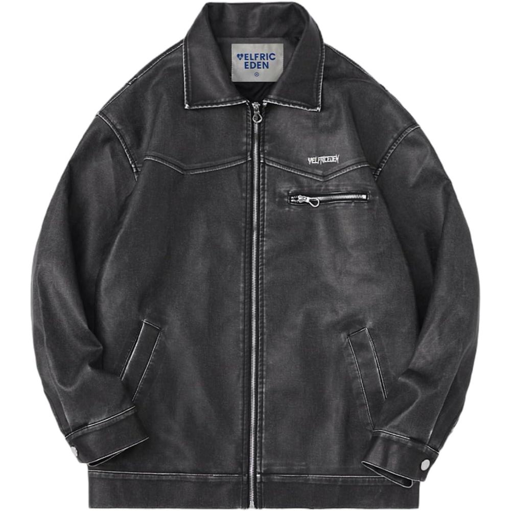 imageAelfric Eden Leather Jacket Faux Vintage Oversized Motorcycle Jackets Zip Up Moto Jacket Fashion Trendy Outfits UnisexBlack