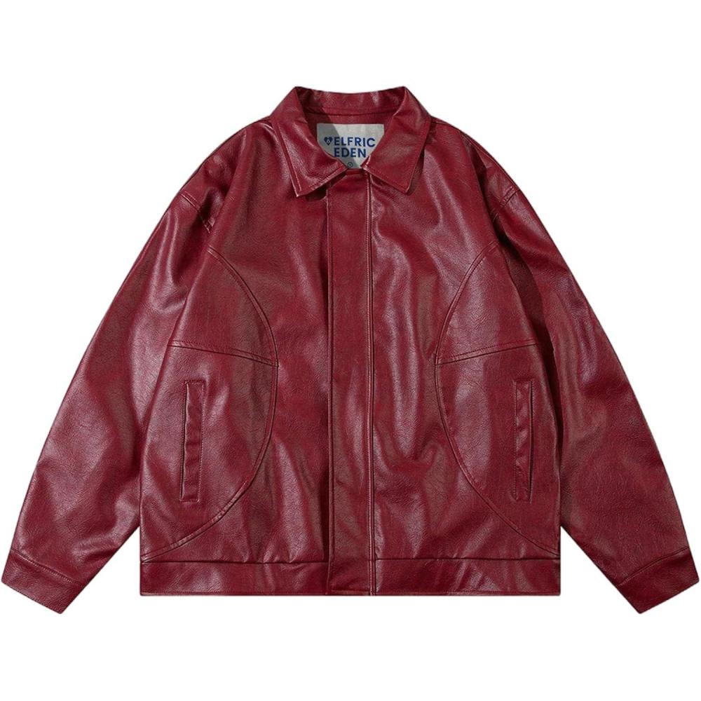 imageAelfric Eden Womens Faux Leather Jacket Oversized Vintage Motorcycle Jackets Moto Coats Unisex Trendy Streetwear JacketBurgundy