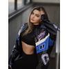 imageAelfric Eden Color Block Leather Bomber Jacket Vinatge Varsity Jacket Unisex Moto Racing Biker JacketsAblack