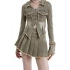 imageAelfric Eden Womens Denim Jacket Fringe TwoWay Zipper Fashion Vintage Washed Long Sleeve Jean Coat01blue