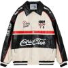 imageAelfric Eden Color Block Leather Bomber Jacket Vinatge Varsity Jacket Unisex Moto Racing Biker JacketsApricot