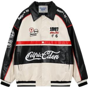 imageAelfric Eden Faux Leather Racing Jacket Oversized Motorcycle Biker Racer Jackets Streetwear UnisexApricot