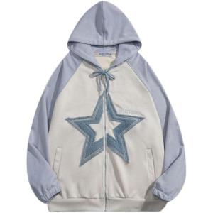 imageAelfric Eden Suede Star Patchwork Full Zip Up Hoodie Oversized Graphic Hoodies Y2K Hooded Casual Sweatshirts JacketsBule