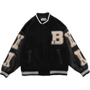 imageAelfric Eden Varsity Jacket Mens Vintage Bomber Jackets Y2k Bone Graphic Baseball Letterman JacketAblack