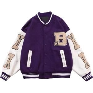 imageAelfric Eden Varsity Jacket Mens Vintage Bomber Jackets Y2k Bone Graphic Baseball Letterman JacketApurple