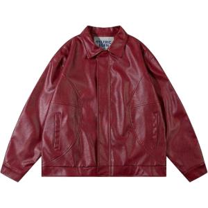 imageAelfric Eden Womens Faux Leather Jacket Oversized Vintage Motorcycle Jackets Moto Coats Unisex Trendy Streetwear JacketBurgundy