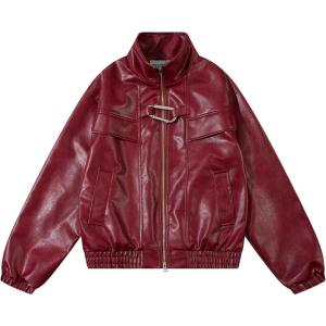 imageAelfric Eden Womens Leather Jacket Faux Motorcycle Bomber Coats 2024 Fall Fashion Winter OutfitsBurgundy