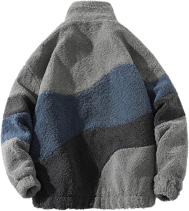imageAelfric Eden Mens Vintage Patchwork Fleece Coats Splicing Contrast Sherpa Coat Unisex Casual Oversized Jackets1539grey