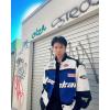 imageAelfric Eden Blackair Mens Varsity Jackets Womens Bomber Jackets Vintage Motorcycle Racer JacketVsblue