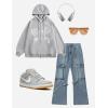 imageAelfric Eden Womens Zip Up Hoodies Embroidery Lace Bow Long Sleeve Sweatshirts Y2K Oversized Fall Outfits with PocketGrey