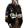 imageAelfric Eden Letter Embroidered Racing Jacket Vintage Graphic Baseball Jacket Unisex Coats StreetwearA10black