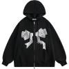 imageAelfric Eden Womens Zip Up Hoodies Embroidery Lace Bow Long Sleeve Sweatshirts Y2K Oversized Fall Outfits with PocketBlack