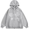 imageAelfric Eden Womens Zip Up Hoodies Embroidery Lace Bow Long Sleeve Sweatshirts Y2K Oversized Fall Outfits with PocketGrey