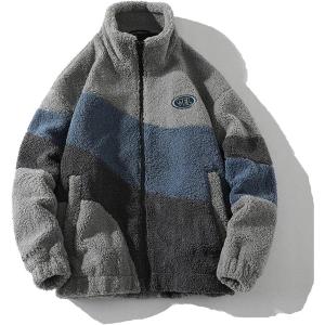 imageAelfric Eden Mens Vintage Patchwork Fleece Coats Splicing Contrast Sherpa Coat Unisex Casual Oversized Jackets1539grey