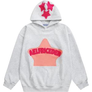 imageAelfric Eden Womens Graphic Hoodies Pink Star Print Hoodie Unisex Oversized Hoodies Long Sleeve Pocket PulloverAa03light Grey
