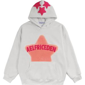 imageAelfric Eden Womens Graphic Hoodies Pink Star Print Hoodie Unisex Oversized Hoodies Long Sleeve Pocket PulloverAa03white