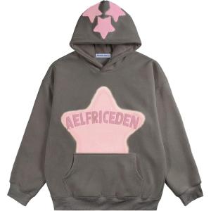 imageAelfric Eden Womens Graphic Hoodies Pink Star Print Hoodie Unisex Oversized Hoodies Long Sleeve Pocket PulloverGrey