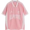 imageAelfric Eden Jersey Shirts Women Oversized Mesh V Neck Graphic Tees Y2k Color Block Short Sleeve T Shirt TopsPink