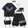 imageAelfric Eden Mens Oversized T Shirts Tees Butterfly Print Crew Neck Cotton Tops Streetwear Casual ShirtBlack