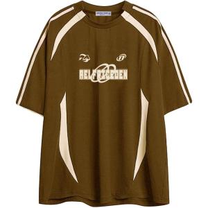 imageAelfric Eden Oversized T Shirt Men 90s Shirt Unisex Streetwear Contrast Color Graphic Tees Casual Vintage Summer TopsBrown