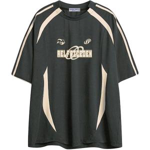 imageAelfric Eden Oversized T Shirt Men 90s Shirt Unisex Streetwear Contrast Color Graphic Tees Casual Vintage Summer TopsGreen